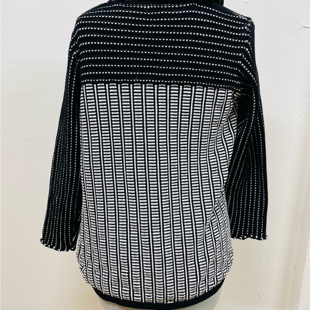 Calvin Klein Striped Black and White Turtleneck Cowl Sweater - Picture 3 of 5